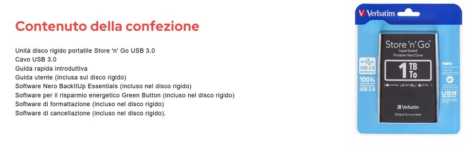 Verbatim Disco rigido portatile Store 'n' Go USB 3.0 da 1 TB Nero 53023 - Immagine 3 di 3