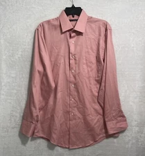 Geoffrey Beene Mens Button Shirt Solid Coral Pink Medium Solid Cotton Blend