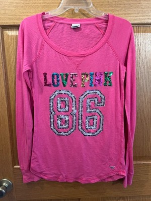 Y2K Bling Spellout Love PINK Rainbow Glitter Logo Victoria Secret Med LS Shirt