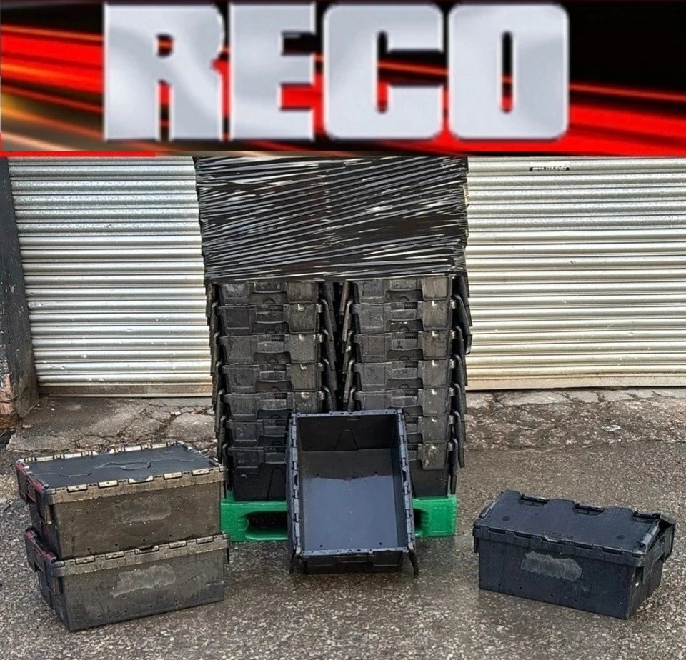 5 x USED TOTE BOX / ATTACHED LID CONTAINER / CRATE 600x400x250mm VGC 50L - Image 1 of 3