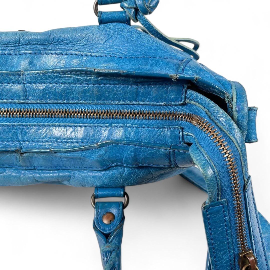 Balenciaga City The First 2way Shoulder Bag Blue Leather