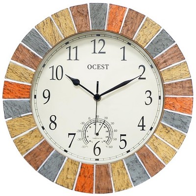 OCEST 13 Inch Indoor Outdoor Clock Waterproof with Thermometer, Weather-Resis...