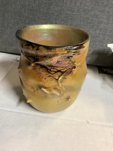 TIFFANY FAVRILE GOLD BARREL PIGTAIL VASE VERY RARE