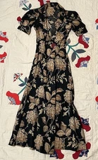 Vintage 30s Filene’s Of Boston Slip Cover Black Floral Print Maxi House Dress