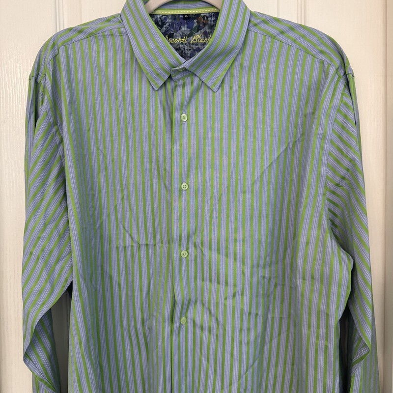 Visconti Black-Mens Dress Shirt-Size XL Blue W/GreenStripe Long Sleeve Flip Cuff