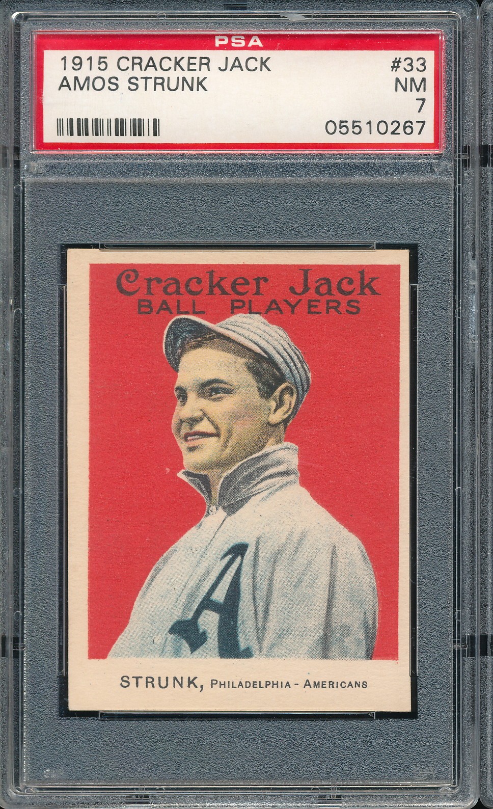 1915 Cracker Jack Amos Strunk #33 PSA 7 - Philadelphia Athletics - 10 higher