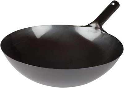 16'' Carbon Steel Wok, Integrated Hdl, Black