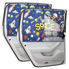 Car Sun Shade Side Window, 2pcs Magnetic Double Layer Car Window Blue Space
