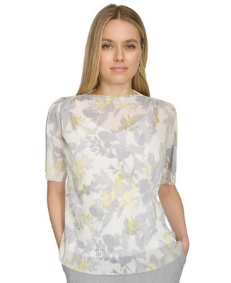 Calvin Klein Petite Printed Mock Neck Top PM Pale Citrine Multi Pullover S/S
