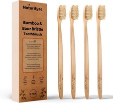 Boar Bristle  Bamboo Toothbrush 4 Pack - Authentic Boar Bristles - Biodegr...