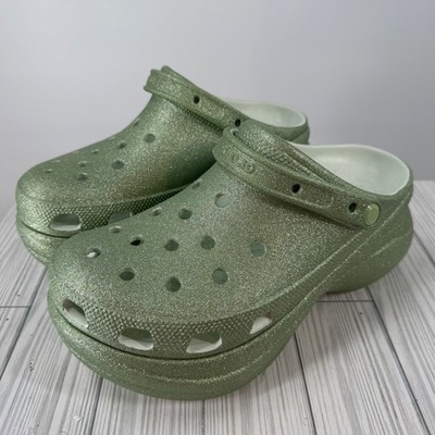 Crocs Classic Bae Glitter Clog Sage Green Platform Sparkle Womens 11 NEW