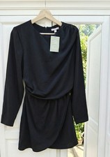 NWT H&M Black Long Sleeve Draped Mini Dress - Size UK 10 / US S