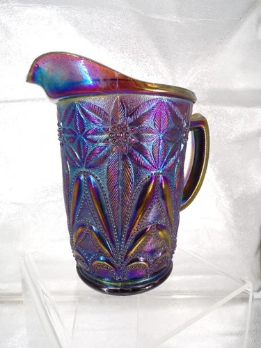 Rare Imperial Glass Poinsettia purple carnival glass milk pitcher jug        W26