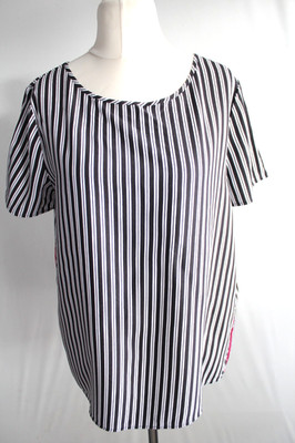 Comma Kurzarm Viskose Bluse Gr. XL 42 Schwarz-Weiß