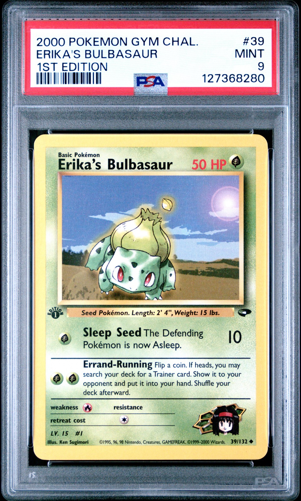 2000 POKEMON GYM CHALLENGE 1ST ED #39 ERIKA'S BULBASAUR PSA 9