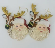 2 Kurt S Adler Santa & Reindeer Christmas Ornament 5.5” Holiday
