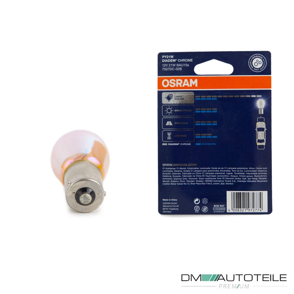 2x OSRAM PY21W Chrom Blinker Birne Leuchtmittel Glühbirne Diadem Chrome BAU15s - Bild 2 von 2