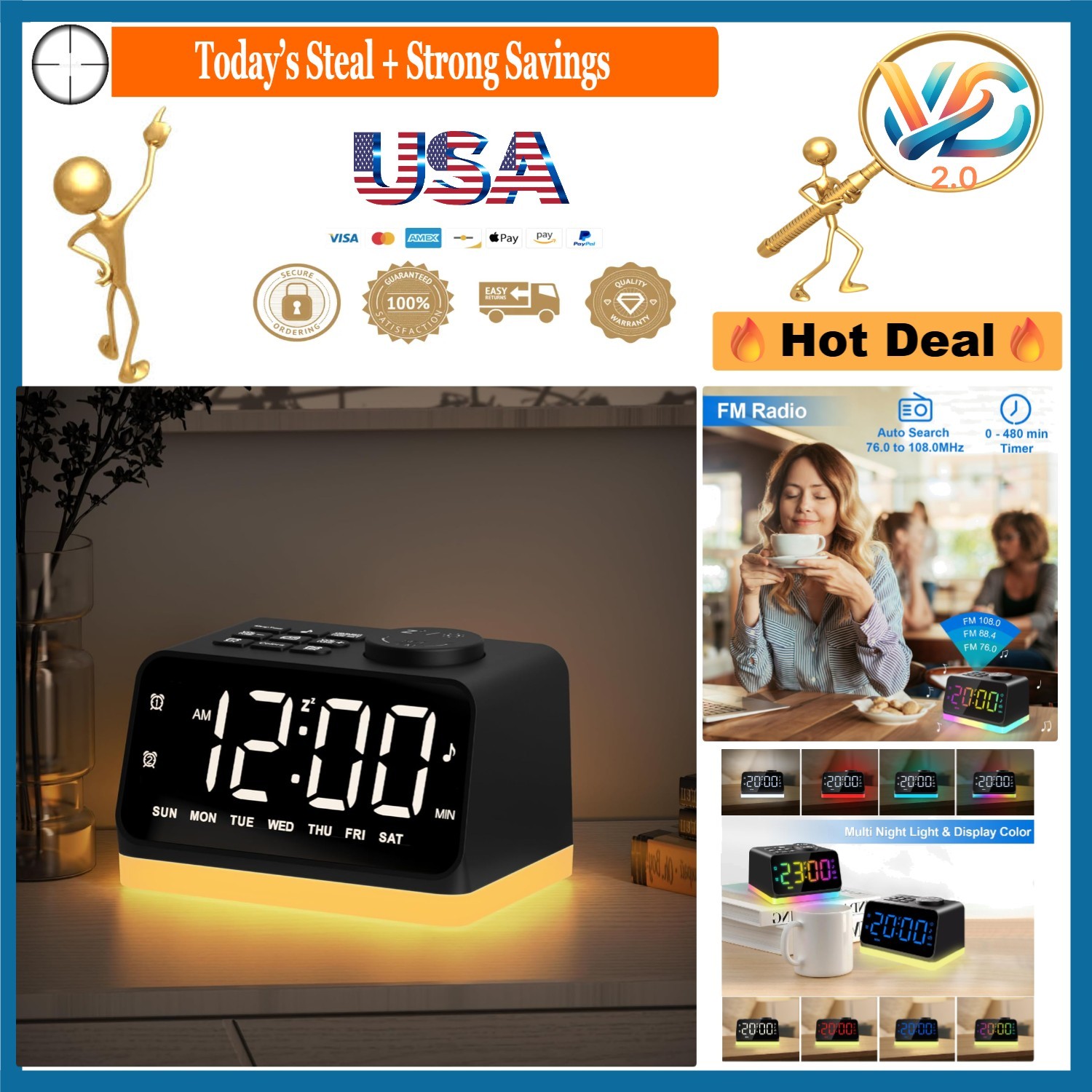 Fm Radio Night Light Usb Charging For Bedroom Kids Seniors