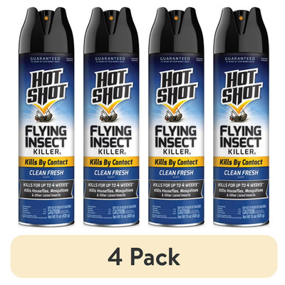 Hot Shot Flying Insect Killer - Clean Fresh Scent - 4 Pack (15oz Cans) NEW