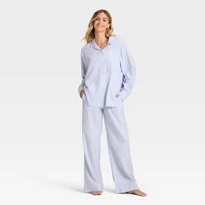 Women's Flannel Long Sleeve Button Down Shirt and Pants Pajama Set -