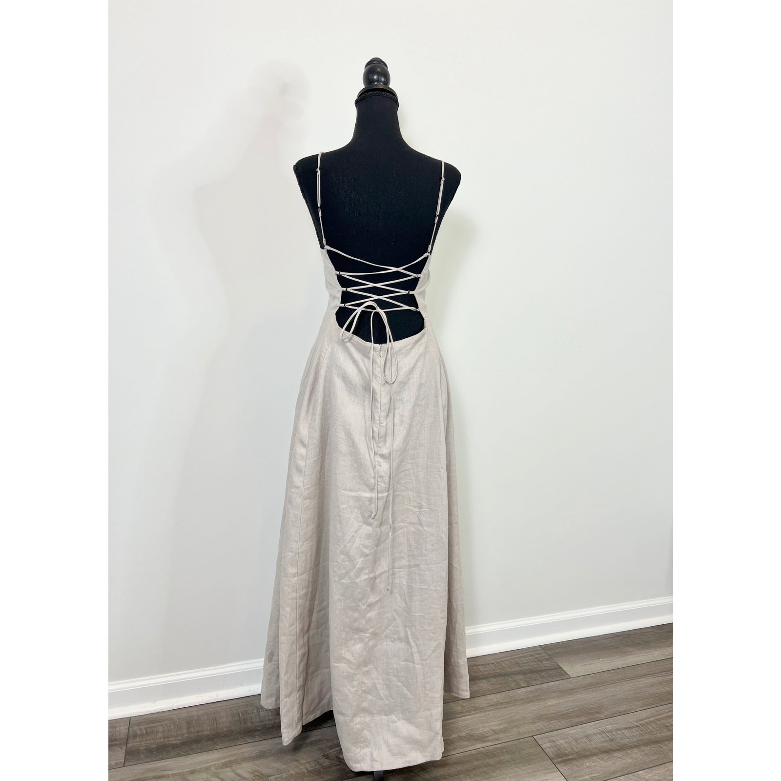 Enza Costa Laced Open Back Dress in Mist Size 3 Maxi Lined Party Cocktail Linen 
