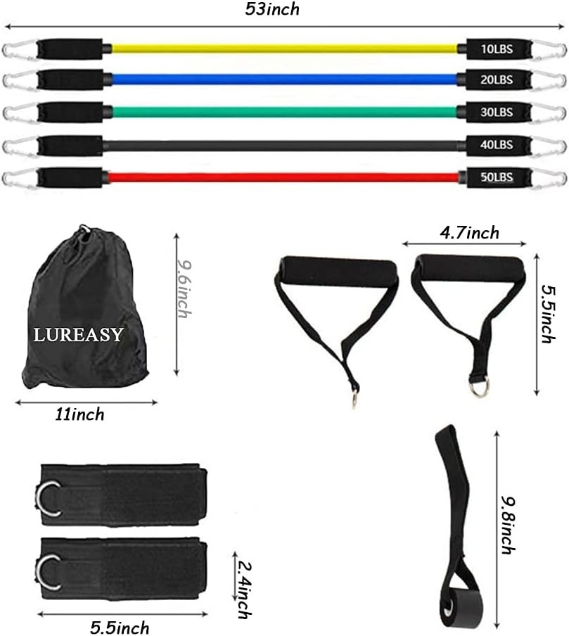 11 PCS Resistance Bands Set Stackable to 150lbs - Ultimate Home Gym Kit