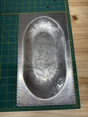 Vintage aluminum ornate bread Dish - Floral Pattern
