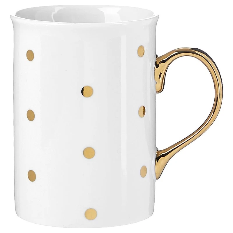 Set 2 Tazze Mug New Bone China Pois Dorati Manico Oro Evviva 310 ml Porcellana, fotografia 6 di 9