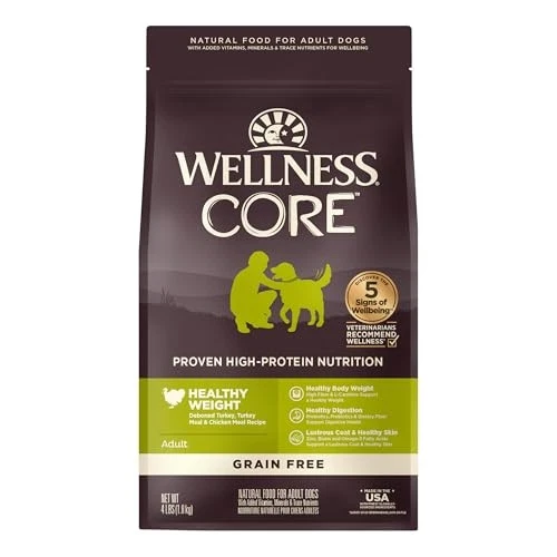 4 Pound Reduced Fat Grain Free Dry Dog Food Turkey Chicken Wellness CORE