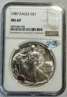1987 $1 American Silver Eagle NGC MS69 | 1 oz .999 Silver