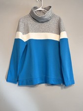 NWT T by Talbots Colorblock Blue White Grey Sweatshirt Funnel Neck Cozy Medium
