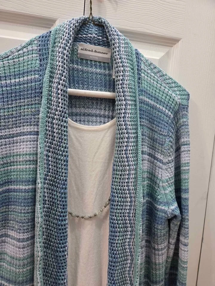 Свитер Twofer/ожерелье маленький M Alfred Dunner синий многоцветный предварительно 0wned VG - Изображение 4 из 4