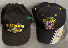 Lot of 2 Vietnam Veteran Hats Embroidered USA Made & Thank A Vet Cap + Pins-Navy