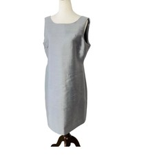 TALBOTS Silver Silk Wool Sheath Dress Size 12 Petite Professional Classic Formal
