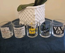 X5 Scotch Whisky Advertising Glasses  VAT 69 White Horse Black & White Seagrams