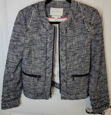 Banana Republic Black and White Tweed Lined Zip Front Blazer Jacket Size 4P