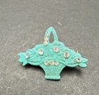 Vintage Blue Enamel Metal Flower Basket Brooch Pin C61b