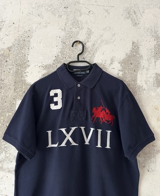 90S VINTAGE POLO RALPH LAUREN BIG LOGO LXVII BLUE WHITE T-SHIRT