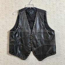 Tannery West Brown Leather front Biker Vest W/ Leather Weave Detail Mens Sz L