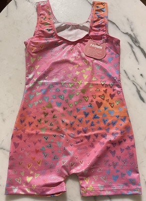 New Sparkly Hearts Pink Gymnastics Dance Pastel  Leotard No Brand Size 4T