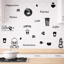 Kitchen Coffee Words and Cups Vinyl Wall Stickers Sheet, Home Decor Wall Art