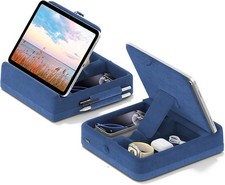 KDD Tablet Pillow Stand with Storage, Foldable iPad Holder for Lap, Dark Blue