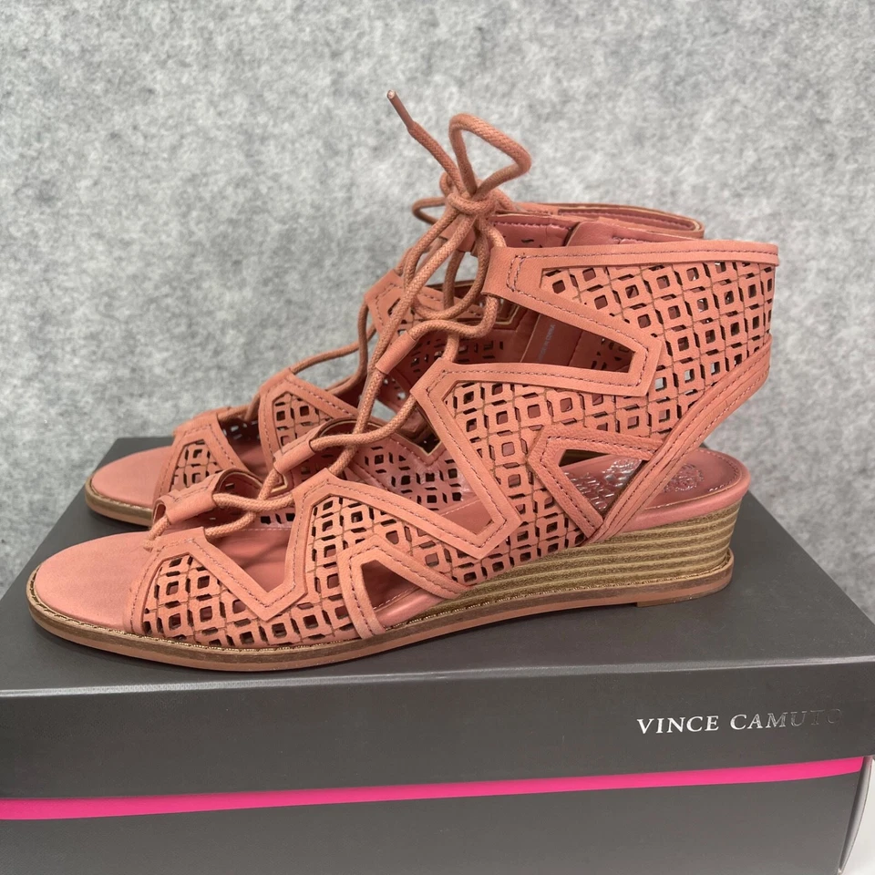 Nova Sandália Vince Camuto 8.5 Larga Rollera Couro Sushi Cadarço Gladiador Cunha - Imagem 3 de 4