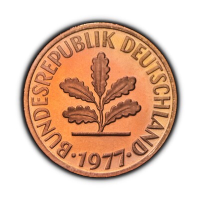 GERMANY. 1977, 2 Pfennig, D - Munich, Oak Sapling, Proof   Toned 1