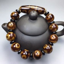 Tibetan Nine Plus Three Eye Dzi Bead Bracelet Agate Carnelian Hand Strung