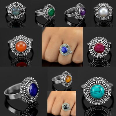 MONDSTEIN 925 Sterling Silber AMETHYST RUBIN Damen Ring Edelstein Schmuck Geschenk