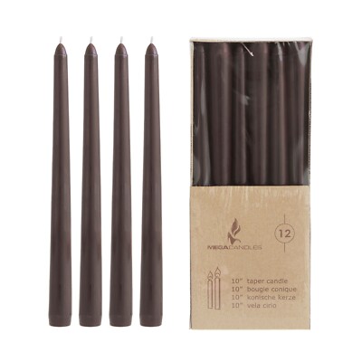 Mega Candles - Unscented 10'' Taper Candles - Brown, Set of 12 CGA066-BR