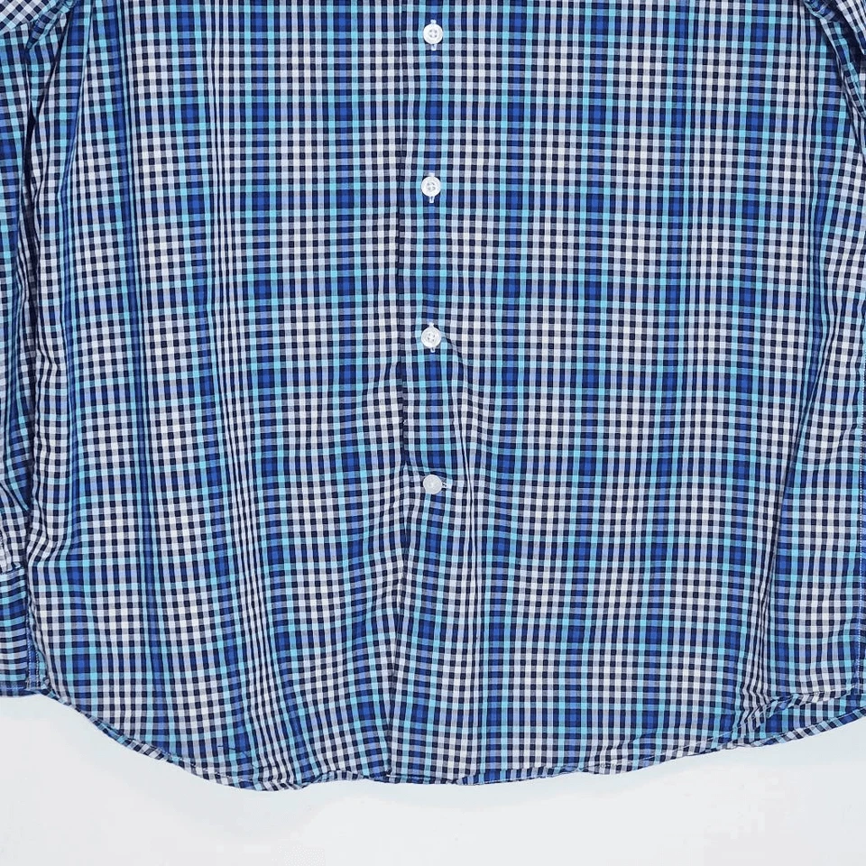 Tallia 蓝色格子纽扣衬衫 L 码 16.5 蓝色格子正装衬衫 — 第 4/4 张图片