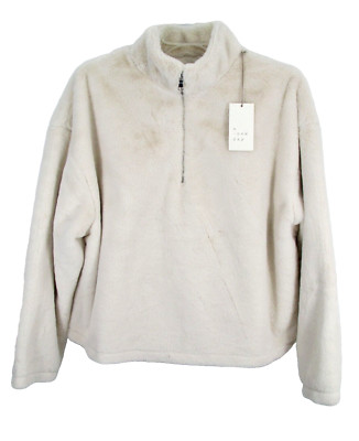 NWT A NEW DAY Pullover Velour Top Women M White Long Sleeve 1/4 Zip Super Soft