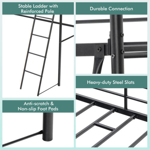 Giantex Loft Bed Frame Heavy-duty Metal Bed Frame Single Size for Teen & Adult - Picture 6 of 11